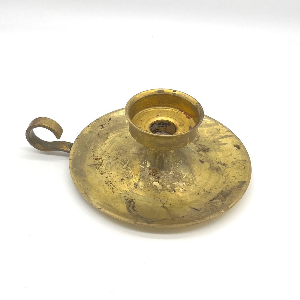 Vintage Solid Brass Chamberstick Candle‎ Holder with Finger Loop Handle 5.5"